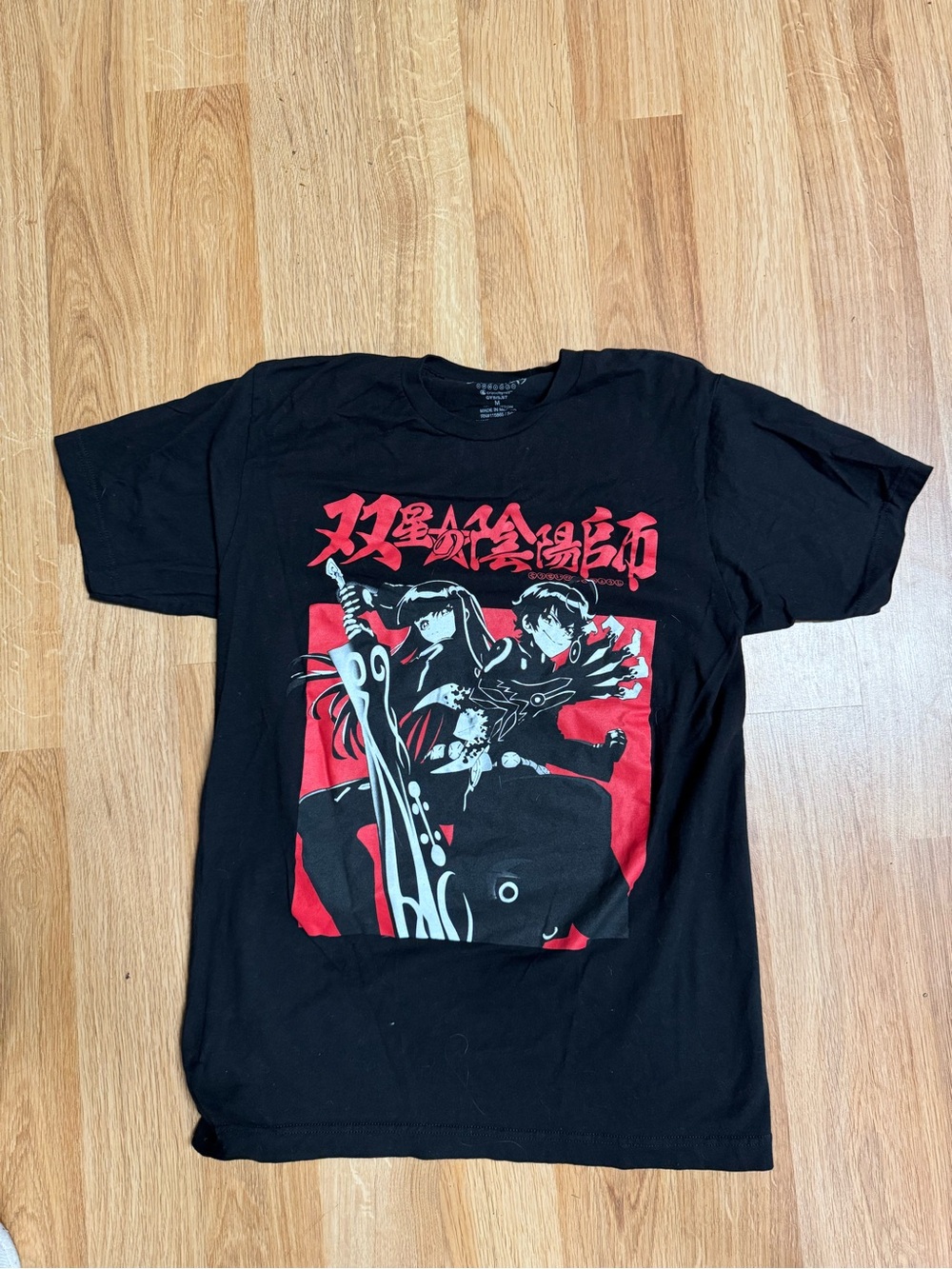 Black Short-Sleeve Graphic Tee with Red Anime Artwork